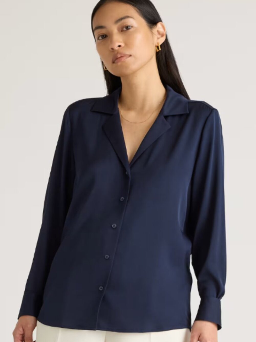 Quince Washable Stretch Silk Notch Collar Blouse